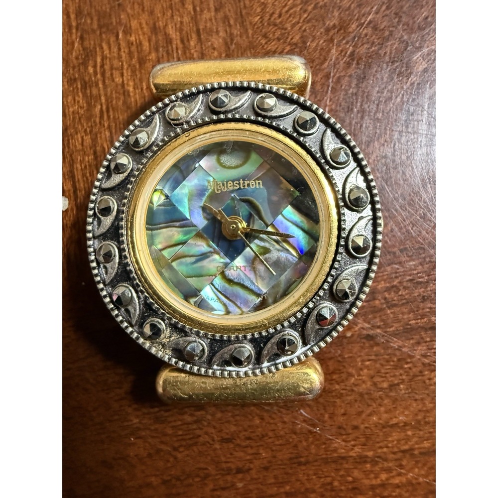 VTG  Majestron Majesti Ladies  Watch‎ Abalone Dial Gold & Black Tone No Band